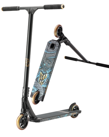 Envy KOS Soul black with gold wheels and T-bar side angle and deck bottom